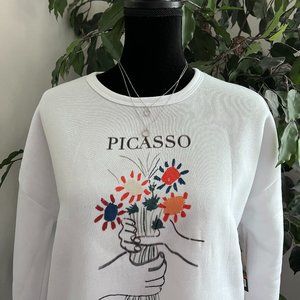 Picasso Flower Art Pullover Cropped Crewneck Sweatshirt